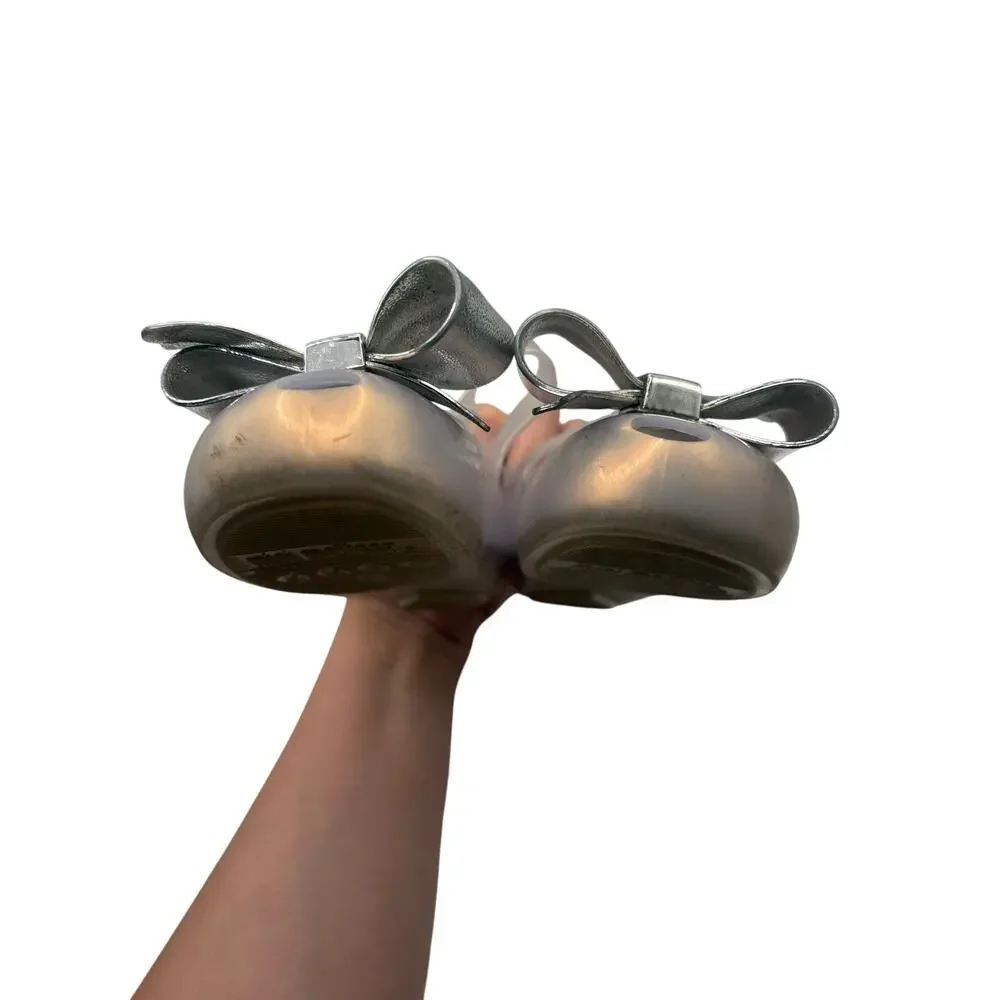 Mini Melissa Silver Bow Jelly Mary Jane Flats Girls Size 10